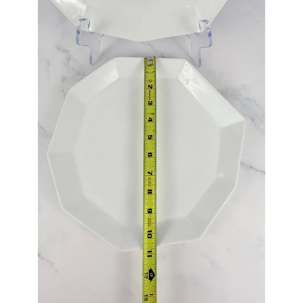 RARE! Pair (2) West Elm White Porcelain Nonagon Dinner Plates 10 3/4
